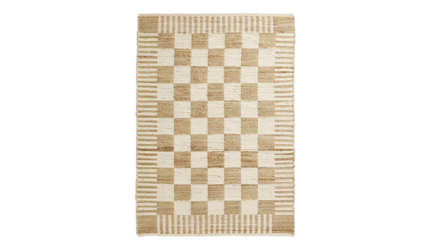 Archive Checkerboard Natural Flatweave Rug 120x170cm Patterned Living Room