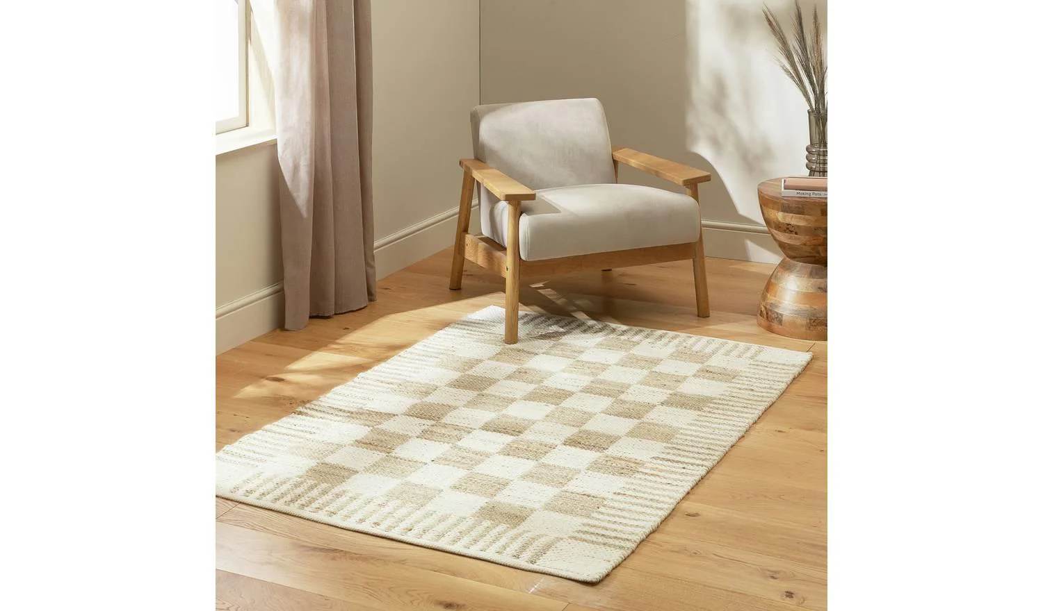 Archive Checkerboard Natural Flatweave Rug 120x170cm Patterned Living Room - Image 5