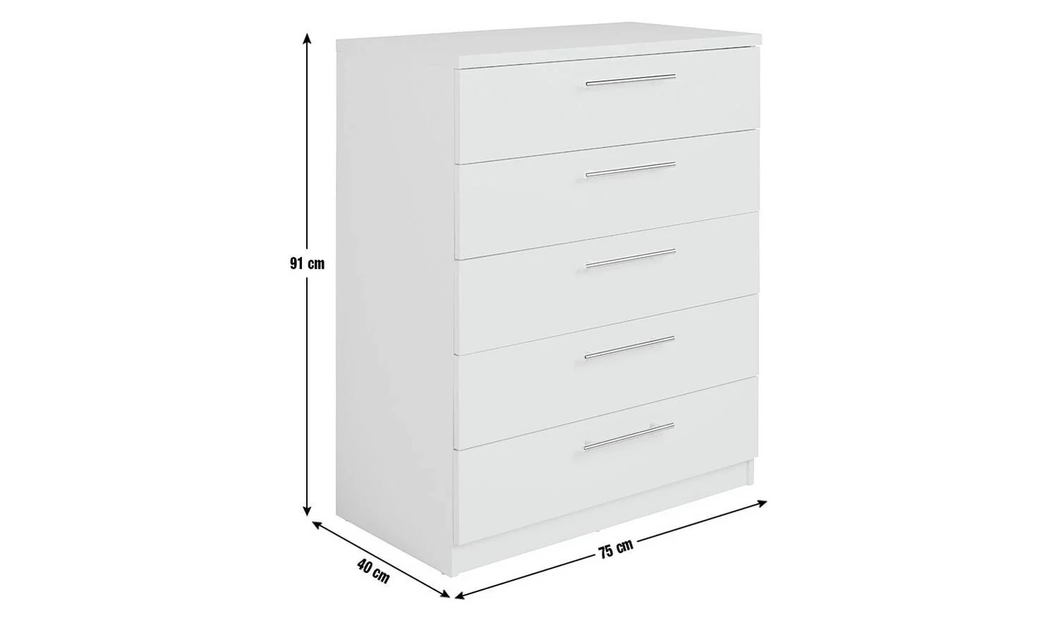 Brisbane 5 drawers Chest White Storage Organiser Bedroom Furniture - Image 8