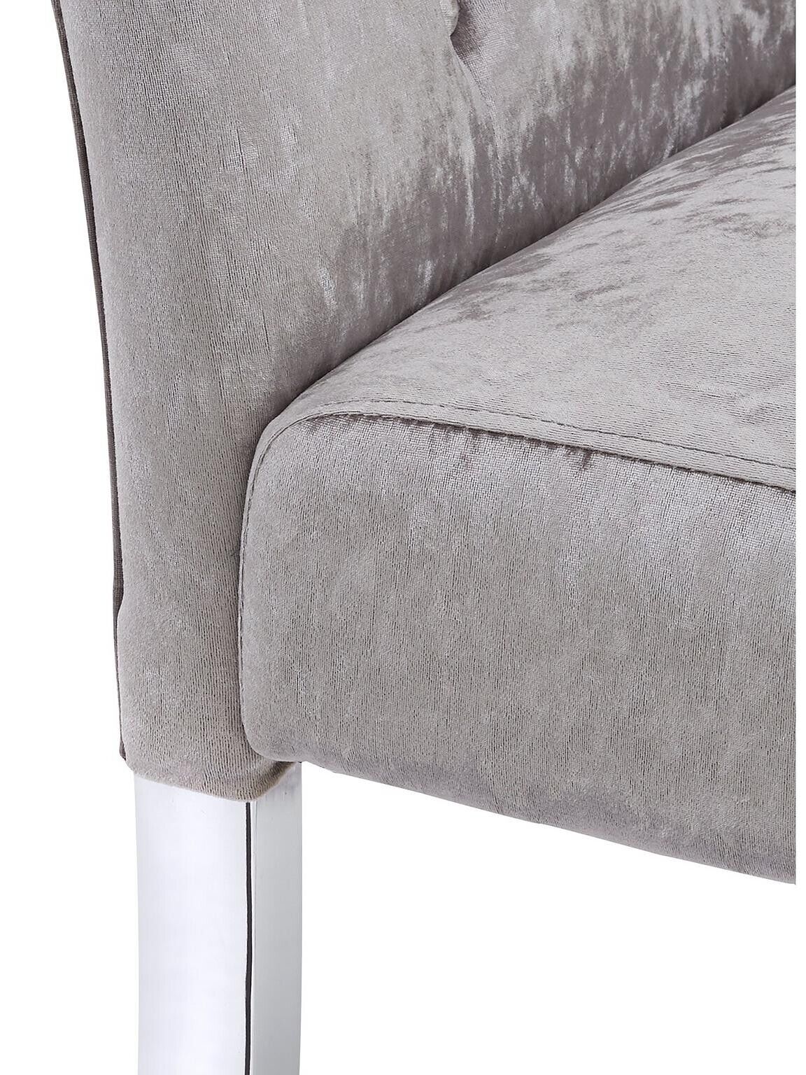 Pair of Crushed Velvet Scroll Back Dining Chairs Silver/Chrome Elegant Seating - Image 4