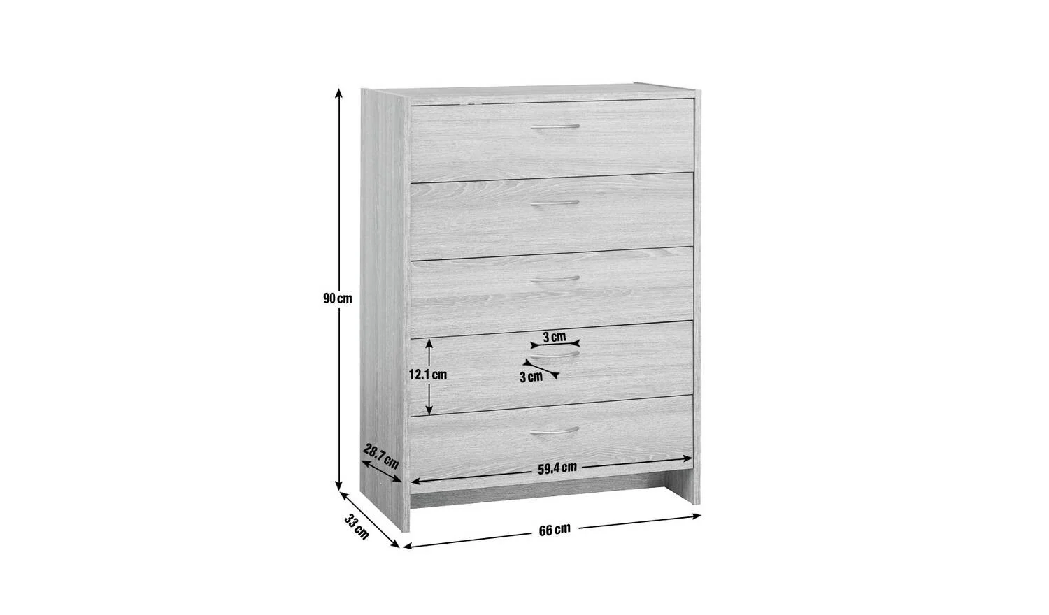 Seville 5 Drawer Chest Grey Oak Effect Storage Organiser Bedroom Furniture - Image 2