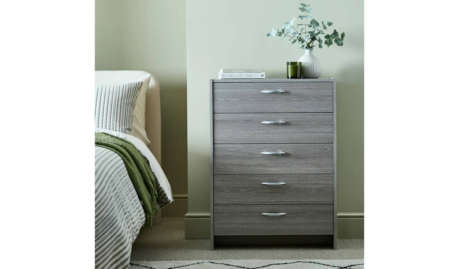 Seville 5 Drawer Chest Grey Oak Effect Storage Organiser Bedroom Furniture - Image 3