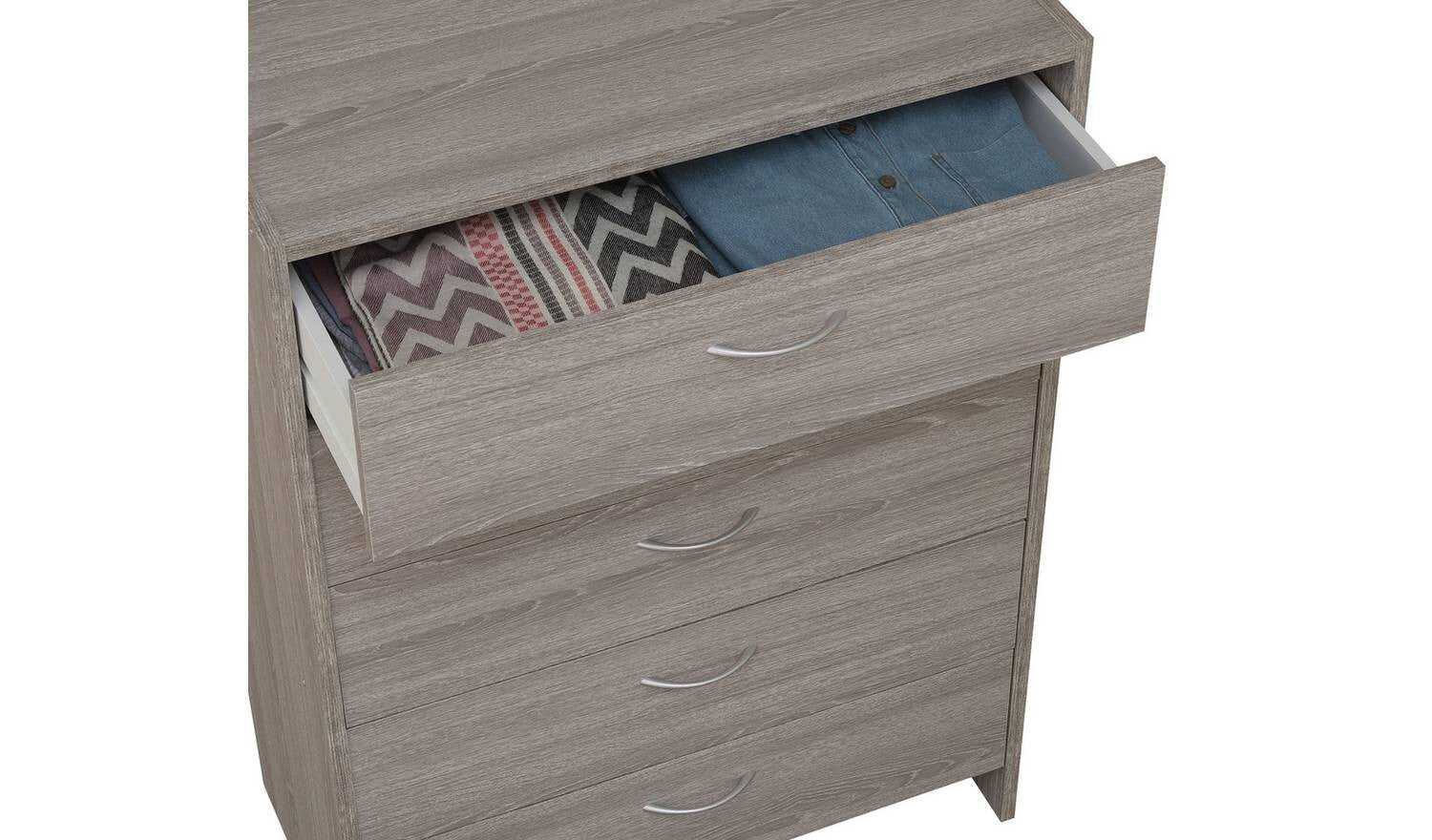 Seville 5 Drawer Chest Grey Oak Effect Storage Organiser Bedroom Furniture - Image 8